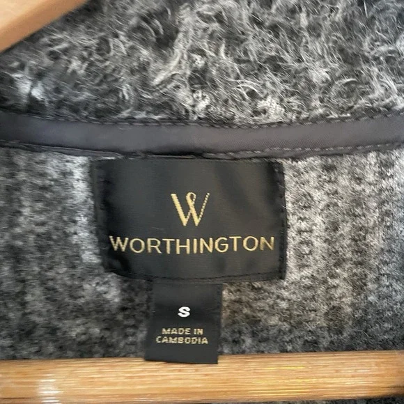 Worthington Gray Curly Wool-Look Collarless Coat Cardigan Sz Small - Picture 3 of 6